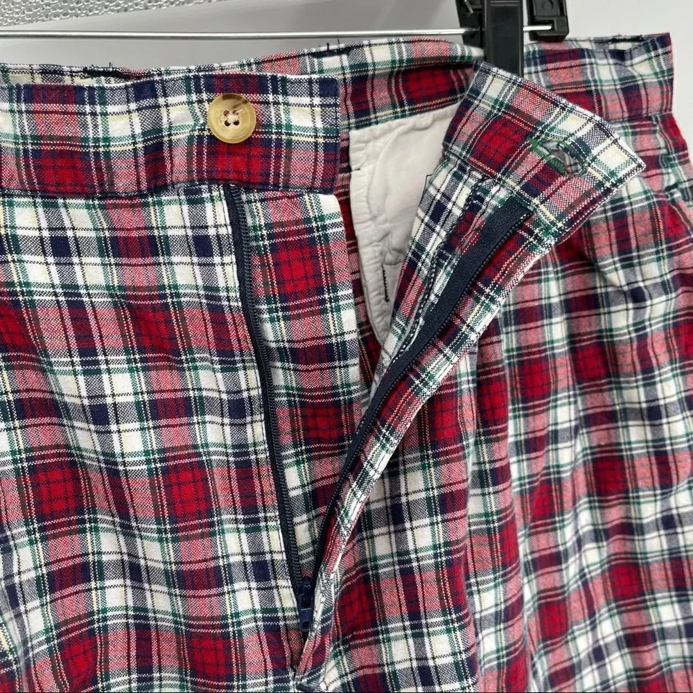 Tommy Hilfiger Men’s Plaid Shorts Size 36 Pleated Red Blue Preppy Golf Summer